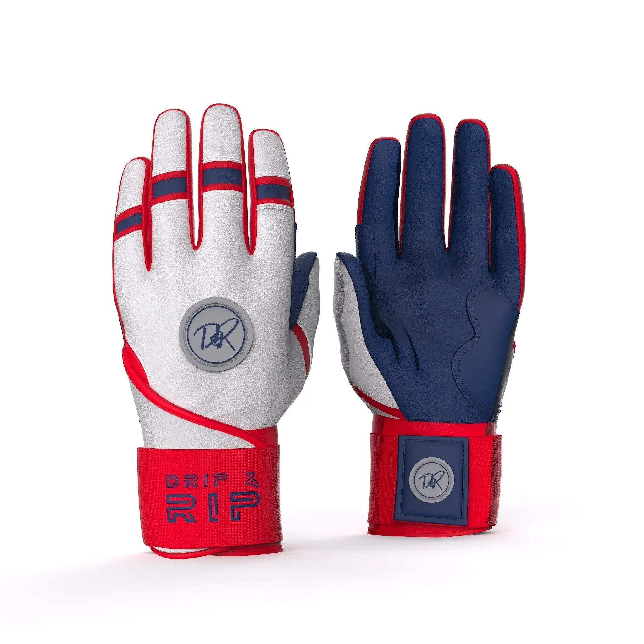 Batting Gloves Drip & Rip Flags Premium Long Cuff Style Patriotic Adult Large