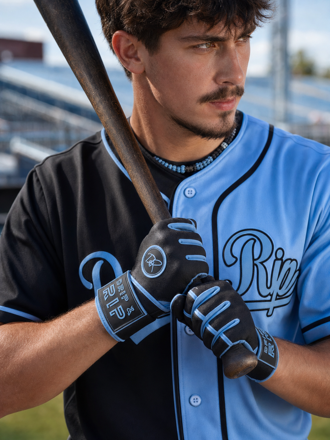 Drip & Rip™ 'Baller' Series Premium Leather Long Cuff Batting Glove Black Ice