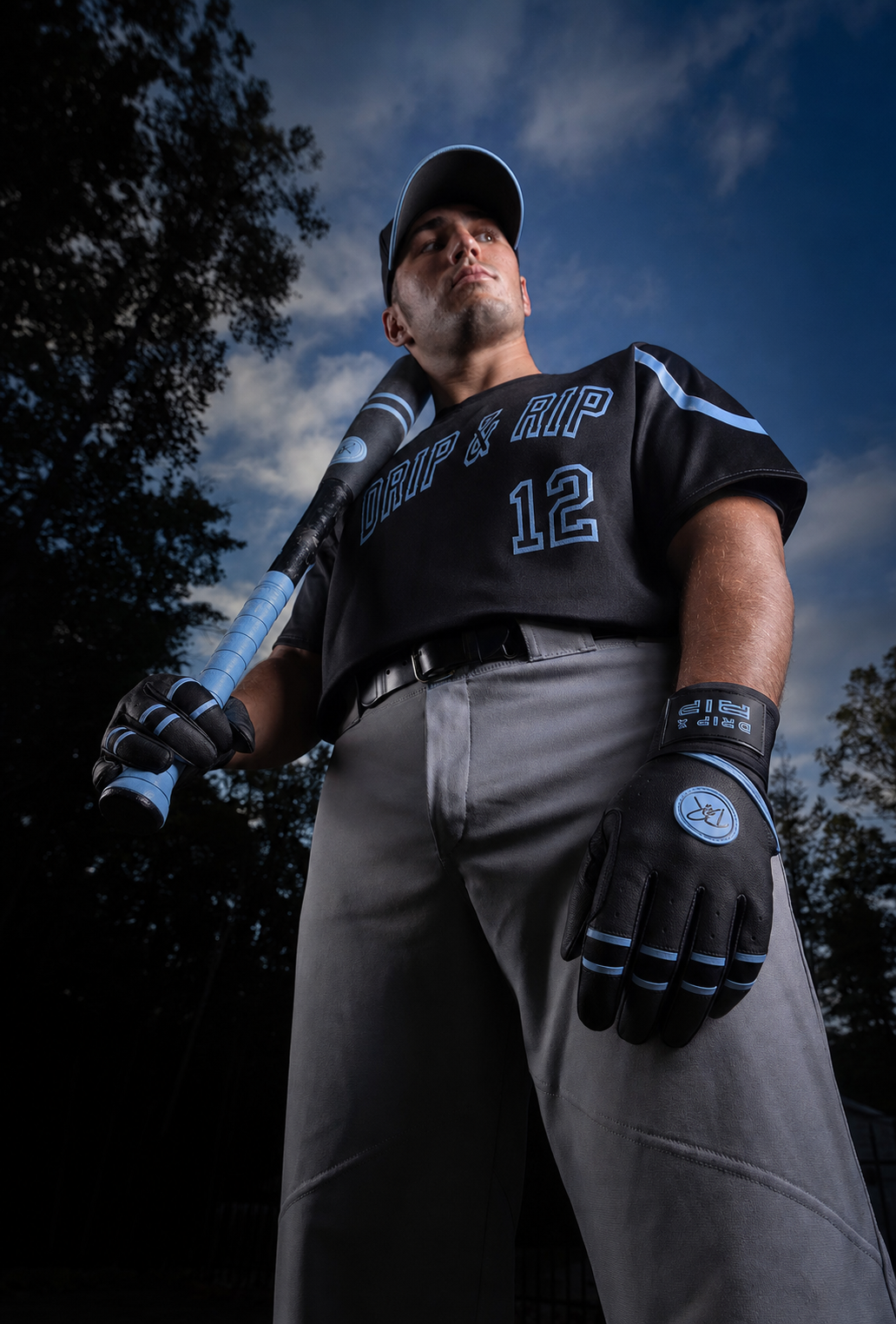 Drip & Rip™ 'Baller' Series Premium Leather Long Cuff Batting Glove Black Ice