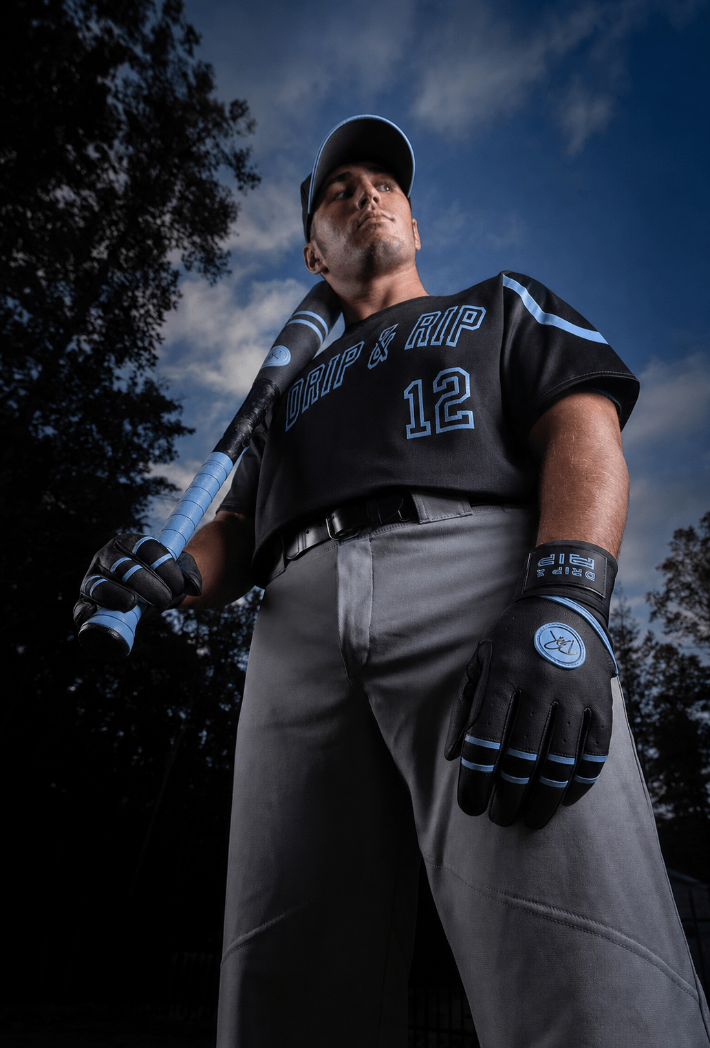 Drip & Rip™ 'Baller' Series Premium Leather Long Cuff Batting Glove Black Ice - Drip & Rip
