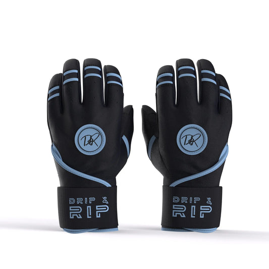 Drip & Rip™ "Baller" Series Premium Leather Long Cuff Batting Glove Black Ice - Drip & Rip