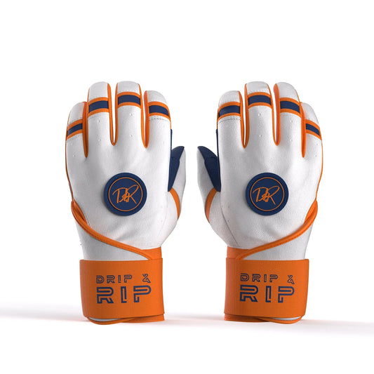 Closeup of long cuff with embroidered Drip & Rip logo on Freezer Burn batting gloves