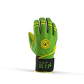 Closeup of long cuff with embroidered Drip & Rip logo on Limelight batting gloves
