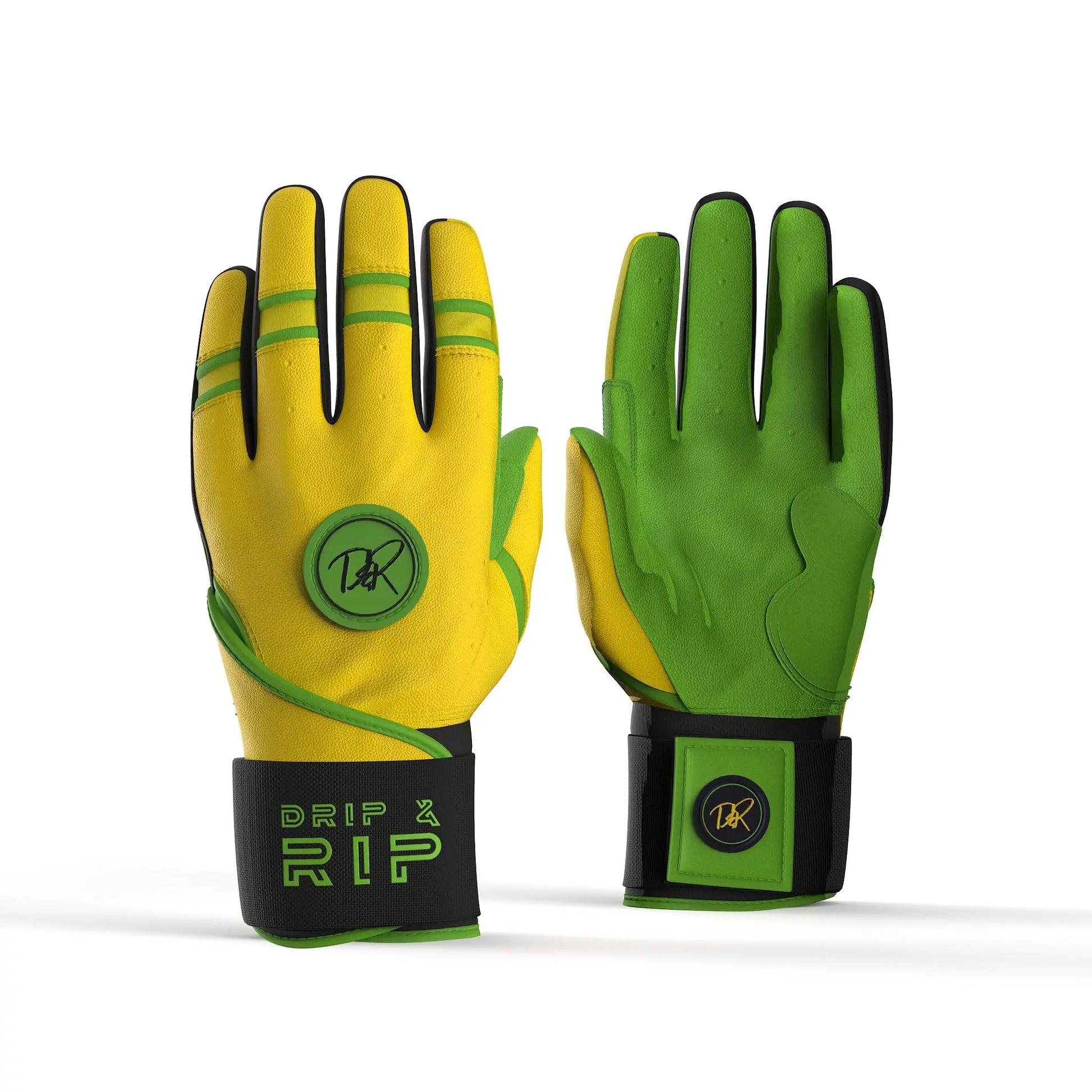 Drip & Rip Baller Series long cuff batting gloves in Limelight – baseball/softball, top view