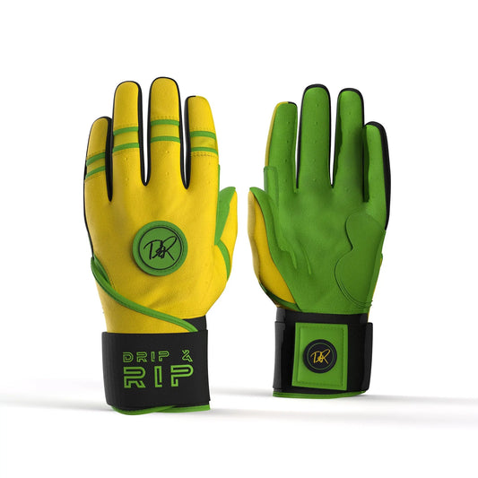 Drip & Rip™ "Baller" Series Premium Leather Long Cuff Batting Glove Limelight - Drip & Rip