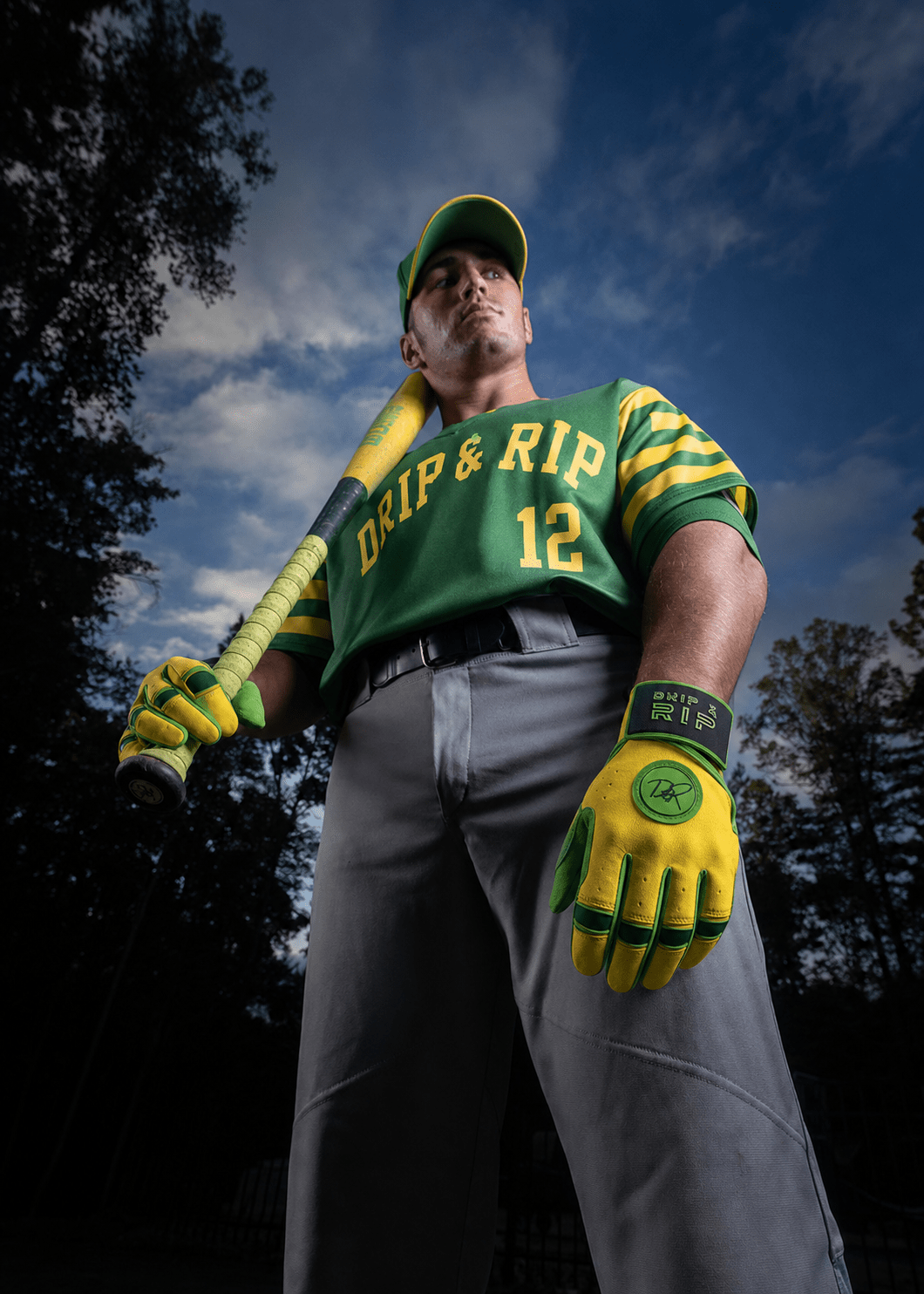 Drip & Rip™ 'Baller' Series Premium Leather Long Cuff Batting Glove Limelight - Drip & Rip