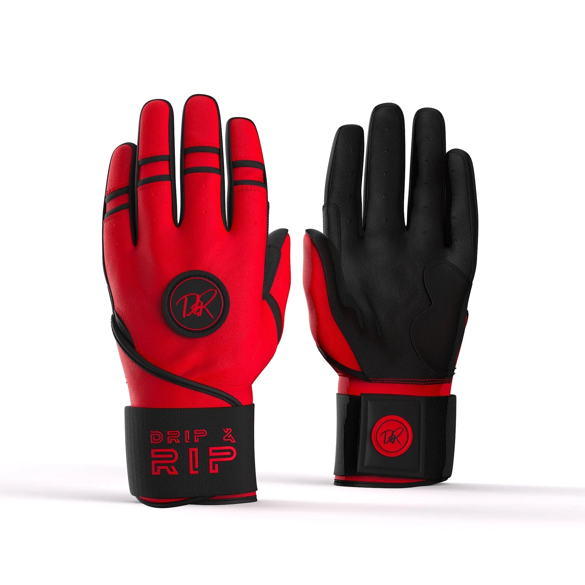 Drip & Rip Baller Series long cuff batting gloves in Magma – baseball/softball, top view