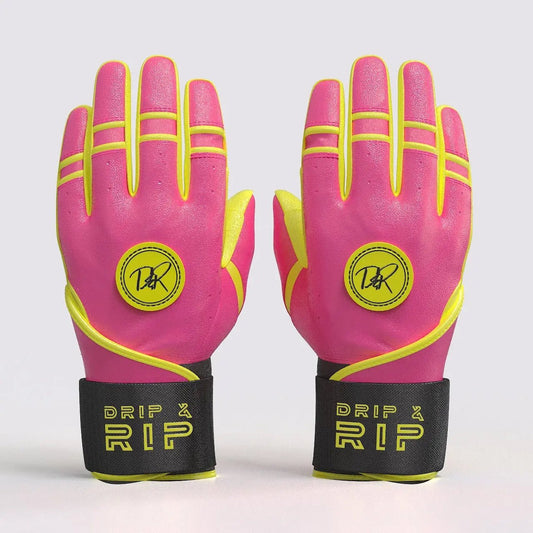 Drip & Rip™ 'Baller' Series Premium Leather Long Cuff Batting Glove Pink Lemonade - Drip & Rip