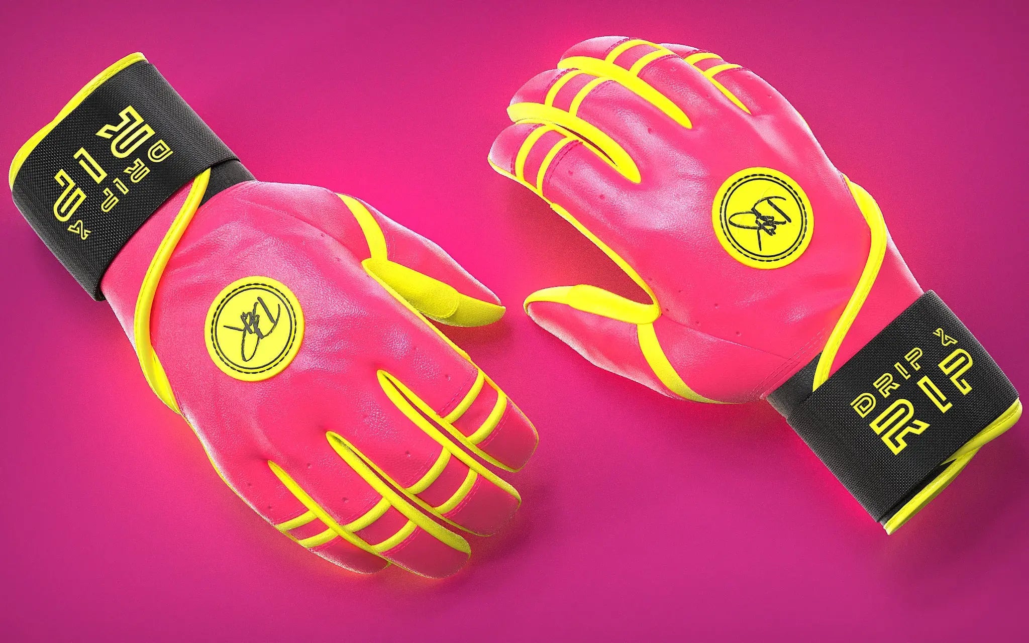 Drip & Rip™ 'Baller' Series Premium Leather Long Cuff Batting Glove Pink Lemonade - Drip & Rip