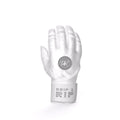Closeup of long cuff with embroidered Drip & Rip logo on Specter batting gloves