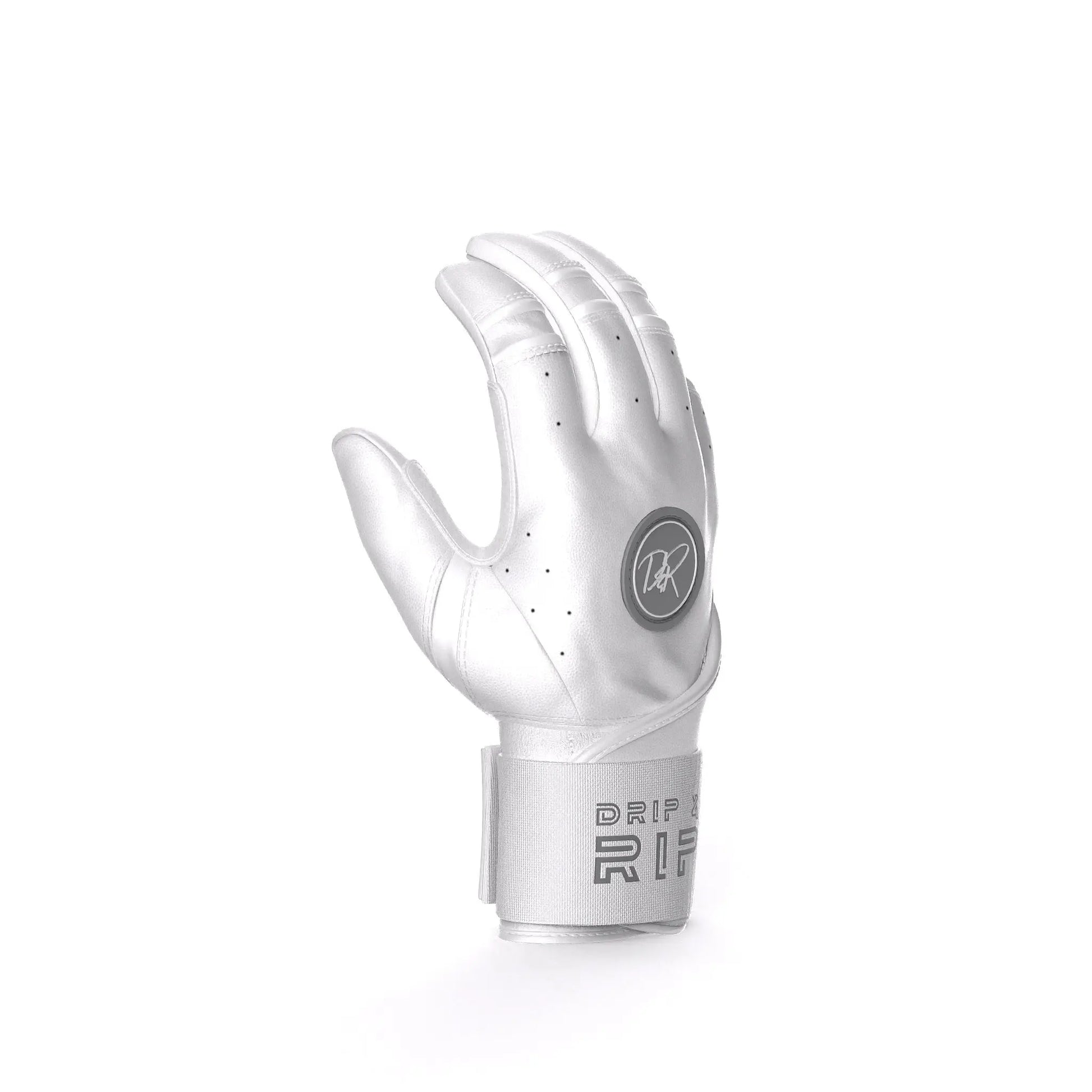Closeup of long cuff with embroidered Drip & Rip logo on Specter batting gloves