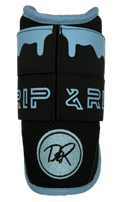 Black Ice elbow guard back view showing adjustable strap system and breathable sleeve