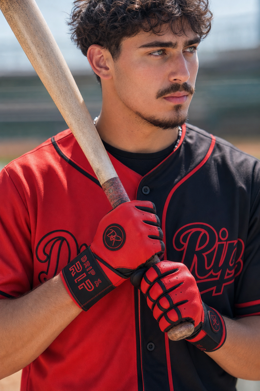 Drip & Rip™ 'Baller' Series Premium Leather Long Cuff Batting Glove Magma