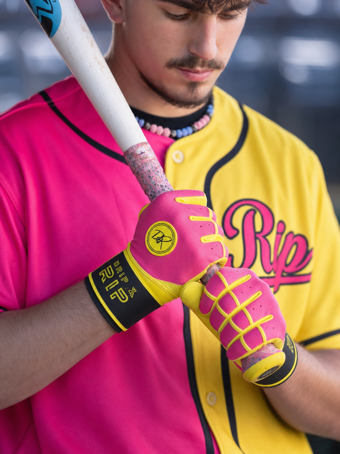 Drip & Rip™ 'Baller' Series Premium Leather Long Cuff Batting Glove Pink Lemonade